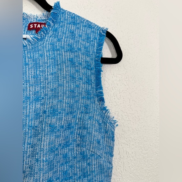 STAUD Crystal Tweed Boucle Fringe Sleeveless Mini Dress Pacific Blue Size 2 NEW - Picture 4 of 10